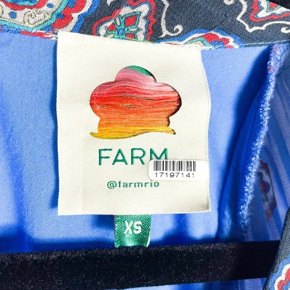 FARM Rio Ainka Tiles Dress Blue Floral Maxi Long Sleeve V-Neck Boho Sz XS - Picture 6 of 10